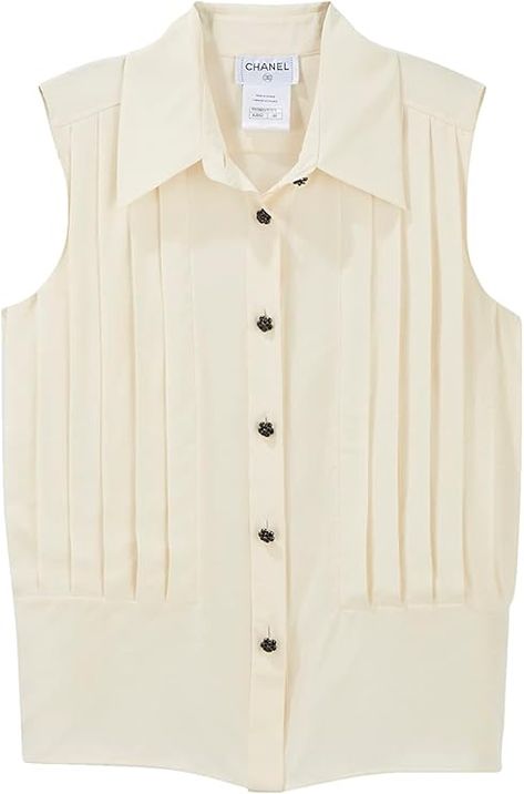 Amazon.com: CHANEL, Pre-Loved Cream Silk Camellia Button Pleated Blouse, 40, Cream : Luxury Stores Chanel Blouse, Trending Items, Cream Silk, Pleated Blouse, Timeless Accessories, Casual Streetwear, Chic Woman, Beauty Accessories, Women's Style