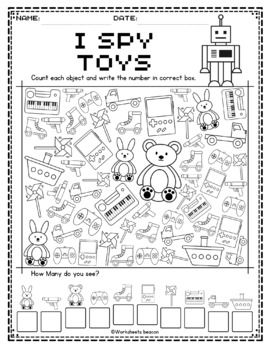 This is a great I Spy toys worksheet!Students will enjoy finding the toys-themed pictures and counting them up to see if they "spied" them all. (Answer key included)Enjoy!You may also be interested in:- How Many? Count and circle the correct number (1-30) | The bundle- Math worksheets | Addition and... How Many Worksheet, Toys Worksheets, Spy Toys, I Spy Games, Spy Games, I Spy, Answer Keys, Kindergarten Worksheets, Math Worksheets