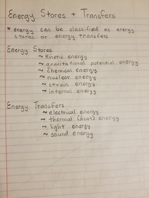 Energy Stores and Transfers Energy Stores Revision Notes, Energy Physics Notes, Gcse Notes, Revision Gcse, Studying Science, Energy Physics, Gravitational Potential Energy, Notes Science, Studying Notes