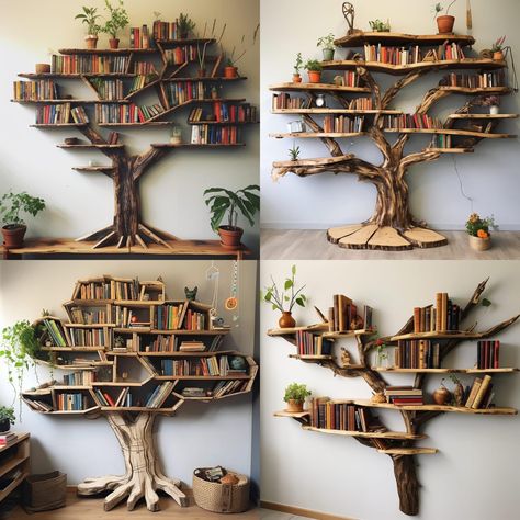 Tree Shelves, Tree Library, Tree Bookcase, Tree Bookshelf, Convertible Furniture, Deco Nature, Home Library Design, Studio Apartment Ideas, Modern Kitchen Design Open Concept