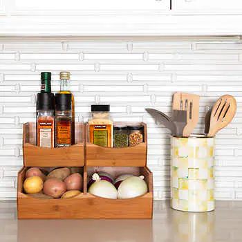 Organize Your Pantry, Counter Organization, Stackable Bins, Pantry Cabinets, Bamboo Construction, Pantry Organizers, The Home Edit, Cabinets And Countertops, Kitchen Cabinet Organization