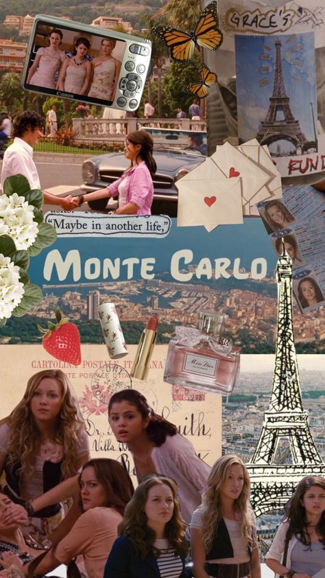 Movie Aesthetic Collage, Movie Collage Wallpaper, Good Family Movies, Monte Carlo Movie, Rom Coms, Movie Collage, Girly Movies, Maybe In Another Life, Arte Van Gogh