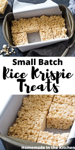 Rice Krispie Treats For One, One Pan Rice Krispie Treats, 8x8 Baking Dish Recipes, Small Dessert Recipes For Two, Brownie Small Batch, Personal Sized Desserts, Rice Krispie Treats 8x8 Pan, Small Batch Rice Krispie Treats, Small Batch Of Rice Krispie Treats