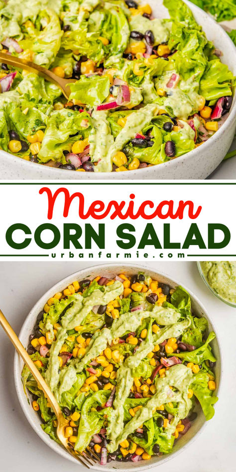 This easy and flavorful Mexican corn salad recipe is a perfect side dish for any meal, and can be made vegan or vegetarian. Summer Salads For Bbq, Salads For Bbq, Mexican Corn Salad Recipe, Mexican Corn Salad, Vegetarian Salad Recipes, Vegetarian Sides, Mexican Corn, Avocado Dressing, Vegetarian Side Dishes