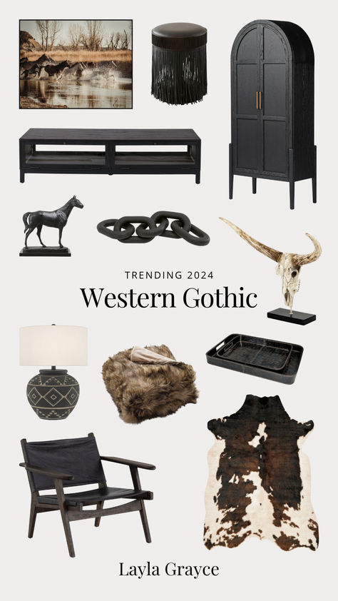 Explore the haunting allure of Western Gothic interiors: where rustic charm meets dark elegance, creating a mysterious and captivating home aesthetic. Western Goth Aesthetic, Dark Western Decor, Western Gothic Living Room, Gothic Western Home Decor, Rustic Gothic Home Decor, Western Gothic Decor, Modern Gothic Home, Goth Western, Gothic Western