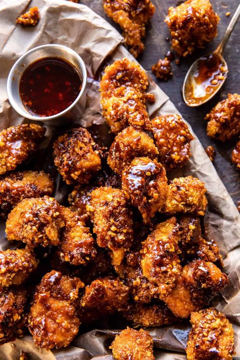 Honey Popcorn, Defined Dish, Half Baked Harvest Recipes, Nashville Hot Chicken, Oven Fried, Honey Sauce, Popcorn Chicken, Spicy Honey, Harvest Recipes