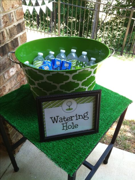 Jackson's golf birthday party! 19th Hole Party, Golf Tournament Booth Ideas, Golf Themed 21st Birthday, 40th Birthday Ideas For Men Golf Theme, Caddy Shack Party, 1st Birthday Hole In One, Four Golf Birthday, Masters Party Decorations, 30 Golf Birthday