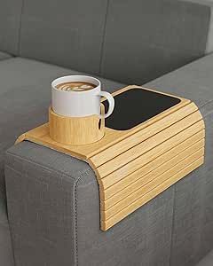 BS-VOG Couch Cup Holder, Bamboo Couch Arm Tray with 360° Rotating Drink Holder, Foldable Anti-slip Couch Arm Table, Sofa Armrest Tray Clip on Wide Couches for Eating, Snacks, Remote, No Installation Bamboo Couch, Couch Arm Tray, Couch Cup Holder, Lake Condo, Couch Arm Table, Sofa Armrest, Small Lake, Table Sofa, Accessories Holder