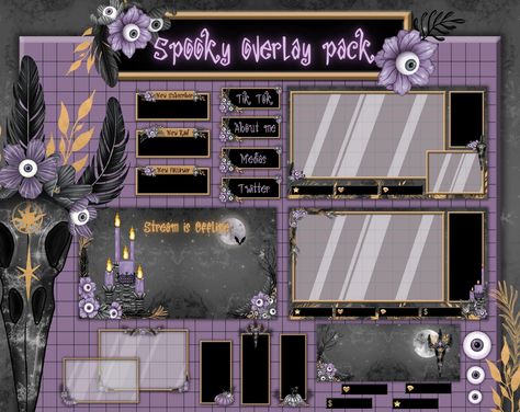 Goth Stream Overlay, Purple Twitch Overlay, Vtuber Assets, Sunday To Saturday, Purple Goth, Purple Gothic, Twitch Streaming, Camera Frame, Twitch Overlay