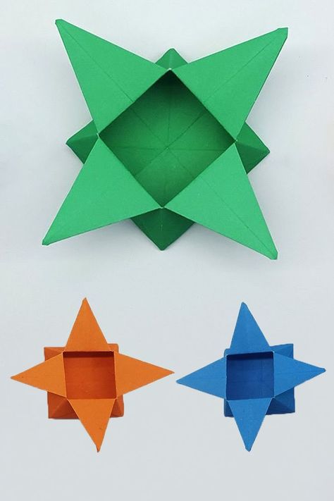 Easy Origami Star, Four Point Star, Box With Paper, Star Origami, Box Folding, Origami Star Box, Box Video, Origami Star, Star Box