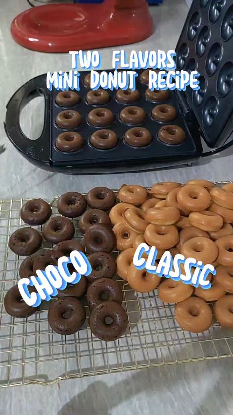 Mini donuts recipe. Chocolate and classic donuts. Please check my page for complete video tutorial. #minidonuts #chocolatedonut #classicdonut #viralreels | Recipe Finder | Recipe Finder · Original audio Mini Donut Topping Ideas, Mini Doughnuts Recipe, Donut Recipe For Mini Donut Maker, Mini Donut Recipe For Donut Maker, Mini Donuts Ideas, Mini Donuts Recipe, Mini Donut Recipe, Mini Donut Maker Recipes, Donut Maker Recipes