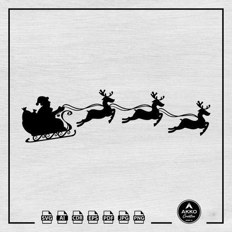 Santa Sleigh With Reindeer, Santa Sleigh Silhouette, Santa Claus Svg, Reindeer Silhouette, Flying Reindeer, Reindeer And Sleigh, Santa And His Reindeer, Christmas Vector, Christmas Crafts For Adults