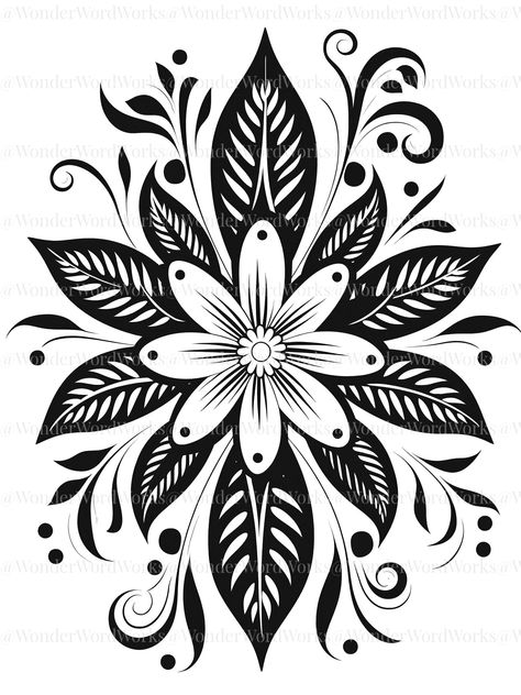 This coloring book features high quality, detailed and varied designs of flowers, leaves and indigenous motifs. It offers a range of coloring options, from roses and sunflowers to mandalas and tribal patterns. Coloring is a great way to relax, reduce stress and express creativity. This coloring book provides therapeutic benefits of coloring flowers and motifs for adults. Folk Art Coloring Pages, Mandala Floral Tattoo Design, Mandala Floral Tattoo, Floral Motifs Design, Russian Flowers, Tattoo Design Stencil, Aztec Flower, Tropical Flower Tattoos, Roses And Sunflowers