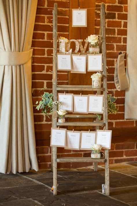 Rustic Wooden Ladder Table Plan! Kent Wedding Venue - www.theferryhouseinn.co.uk Copyright - www.edwardsollyphotography.co.uk Ladder At Wedding, Ladder Table Plan, Ladder Wedding, Kent Wedding Venues, Door Table, Kent Wedding, Wedding Table Plan, Wooden Ladder, Table Plan