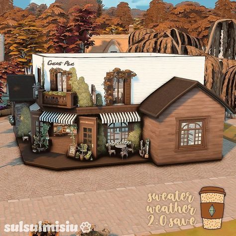 🤎📖 Cozy Book Café ☕️🍂 Sul Sul! This is my contribution for the #ts4sweaterweather savefile collaboration hosted by the amazing… | Instagram Sims 4 Cafe Ideas, Sims 4 Cafe Build, Sims 4 Bookstore, Sims 4 Coffee Shop, Sims 4 Cafe, Desert Luxe, Bloxburg Cafe, Ts4 Builds, Sims Lots