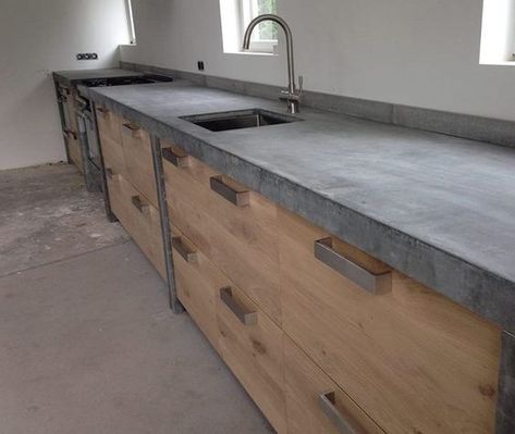 Ikea Kitchen Hack, Kitchen Ikea, Kitchen Hack, Industrial Kitchen Design, Ikea Kitchen Cabinets, Concrete Counter, Concrete Kitchen, Kitchen Cabinet Doors, Industrial Kitchen