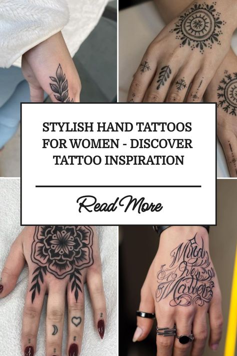 Stylish Hand Tattoos for Women - Discover Tattoo Inspiration Spiritual Tattoos Hand, Female Hands Tattoo, Motivational Hand Tattoos, Hand Holding Something Tattoo, Arm And Hand Tattoos For Women, Tattoo Ideas Hand Women, Name Hand Tattoos For Women, Hand Tats For Women Aesthetic, Spiritual Hand Tattoos For Women