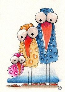 Mummy Daddy and me...  → For more, please visit me at: www.facebook.com/jolly.ollie.77 Watercolor Creatures, Watercolour Ideas, Challenge Ideas, Happy Painting, Block Quilt, Happy Paintings, Color Pencil, Bird Drawings, Watercolor Bird