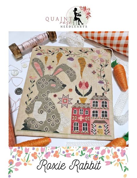 PDF Roxie Rabbit Cross Stitch Pattern - Etsy Mariners Compass, Fall Spices, Needle Case, Stitch Art, Needle Arts, Stitching Art, Vintage Country, Quiet Time, Persimmon