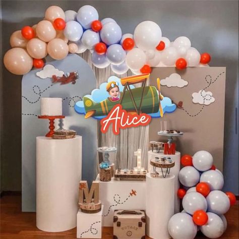 Pilot Birthday Theme, Air Plane Birthday, Airplane Themed Birthday Party, Vintage Airplane Birthday Party, Airplane Party Decorations, Airplane Birthday Party Decorations, 3d Backdrop, Vintage Airplane Birthday, Pilots Birthday