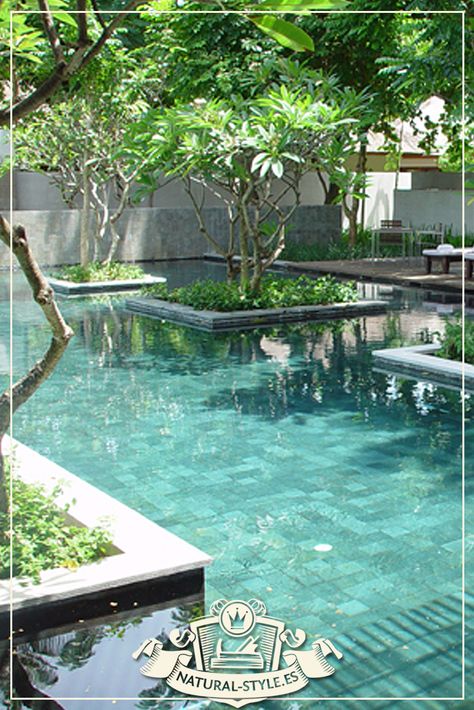 Green Stone Sukabumi #greenstone #sukabumi #stone #naturalstone #pool #piscina #piedranatural #naturalstyle Sukabumi Pool, Green Swimming Pool, Green Pool, Backyard Layout, Luxury Swimming Pools, Pool Colors, First Apartment Decorating, Natural Swimming Pools, Pool Waterfall