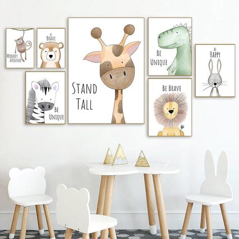 Nordic Kids Room, Watercolor Woodland, Lion Poster, Nursery Canvas, Poster Nursery, Animal Poster, Nordic Wall Art, Watercolor Projects, Nordic Wall