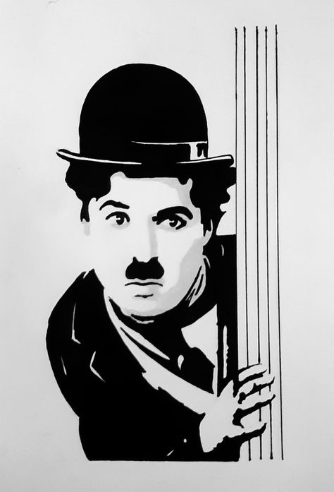 Made with black markers and pencils Stencil Outline, Fabric Paint Diy, Charlie Chaplin, Fabric Paint, Diy Painting, Batman, Doodles, Spray, Historical Figures