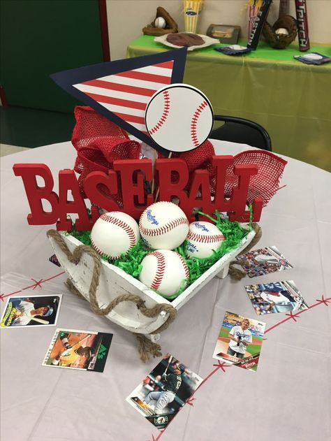 Baseball centerpiece Baseball Table Centerpieces, Easy Baseball Centerpieces, Baseball Centerpieces Table Decorations, Baseball Gala Centerpieces, Baseball Dinner Centerpieces, Baseball Party Centerpieces Target, Baseball Party Centerpieces, Retirement Party Centerpieces, Baseball Centerpiece