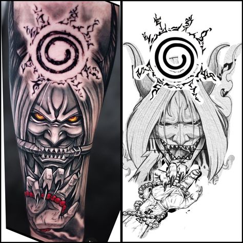 Naruto Reaper Tattoo, Aesthetic Back Tattoo Men, Naruto Forearm Tattoo, Mascara Hannya, Blink 182 Tattoo, Trippy Tattoo Ideas, Shen Long Tattoo, Tattoo Chart, Colorful Sleeve Tattoos