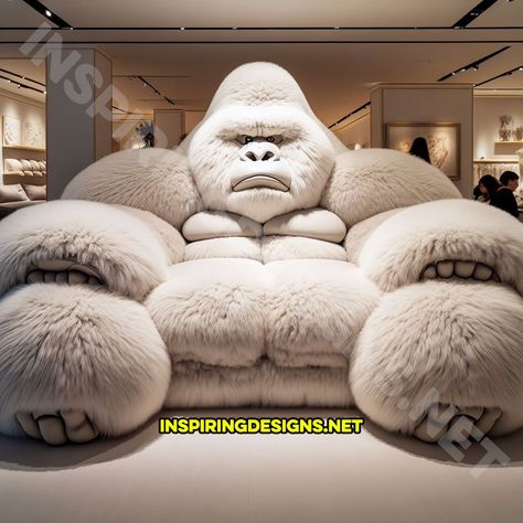 These Gorilla Sofas Bring the Jungle Right into Your Living Room – Inspiring Designs Gorilla Couch, Gorilla Sofa, Sofas Ideas Living Room, Weird Beds, Funny Furniture, Fluffy Sofa, Big Comfy Chair, Weird Furniture, Modern Home Office Furniture