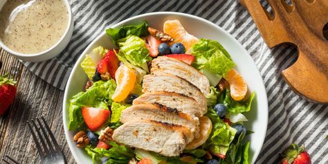 Strawberry Poppyseed Chicken Salad - Splenda® Market Salad Recipe, Panera Strawberry Poppyseed Salad, Strawberry Poppyseed Salad, Market Salad, Blueberry Chicken, Splenda Recipes, Poppy Seed Chicken, Seed Salad, Chicken Marinade Recipes