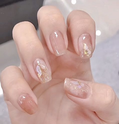 Gold French Tip Nails Short, Clear Gel Nails Designs, Cute Clear Nails, Nail Art Wedding Elegant, Chic Nails Elegant, Japanese Gel Nail Designs, Clear Nails With Design, Elegant Nails Design, Nail Designs Clear