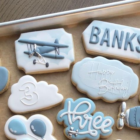 Plane Royal Icing Cookies, Airplane Theme Cookies, Airplane Cookies 1st Birthday, Airplane Birthday Cookies, Time Flies Cookies, Vintage Airplane Cookies, Airplane Cookies Royal Icing, Airplane Baby Shower Cookies, Airplane Cookies Decorated