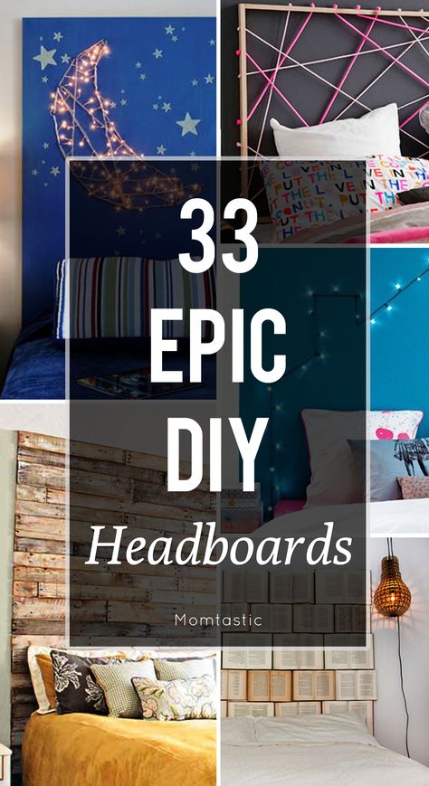 These DIY headboard ideas are so easy, anyone call pull them off!  #7 would be perfect for kids rooms. Book Headboard Diy, Art For Headboard, Cricut Headboard, Cool Headboards Diy, Home Made Headboards Diy, Tiled Headboard Ideas, Creative Bed Headboards, Dollar Store Headboard, Interesting Headboards