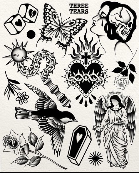 Traditional Tattoo Black And Grey, Black Flash Tattoos, Acab Tattoo, Traditional Tattoo Stencils, Tato Flash, Tato Tradisional, Traditional Black Tattoo, Vintage Style Tattoos, Traditional Tattoo Old School