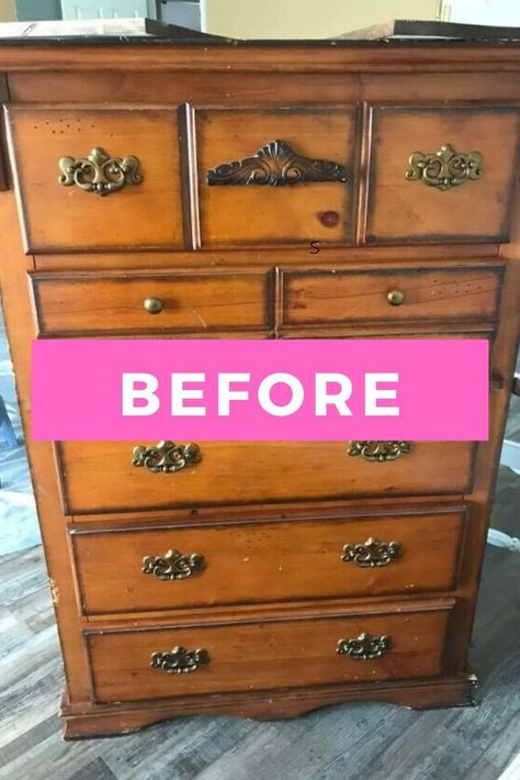 Dresser To Armoire Diy, Rustic Farmhouse Furniture Bedroom, Re Doing Dressers Ideas, Dresser Flip Farmhouse, Farmhouse Bedroom Furniture Diy, Diy Rustic Dresser Makeover, Restoring A Dresser, Redo Furniture Dressers, Redo Old Dresser