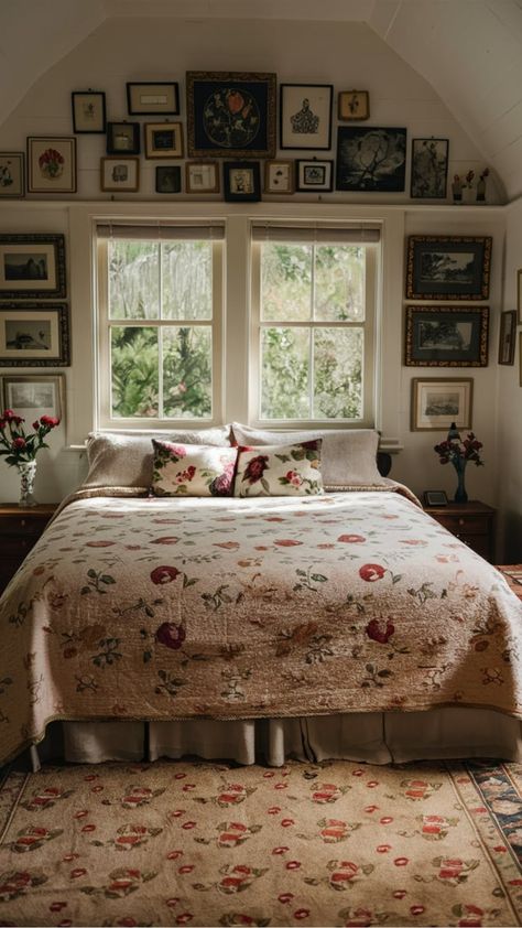 British Countryside bedroom with floral textiles British Cottage Interior, Countryside Decor, British Cottage, Countryside Cottage, British Country, Floral Textile, Timeless Interiors, Cottage Interior, British Countryside