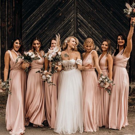 Bridesmaids Dress Blush — We Are Flowergirls | Custom & Handmade Flower Crowns Pink Bridesmaid Dresses Long, Bridal Squad, Champagne Bridesmaid Dresses, Champagne Bridesmaid, Gold Bridesmaid Dresses, Custom Bridesmaid Dress, Blush Bridesmaid Dresses, Pink Wedding Dress, Pink Bridesmaid Dresses