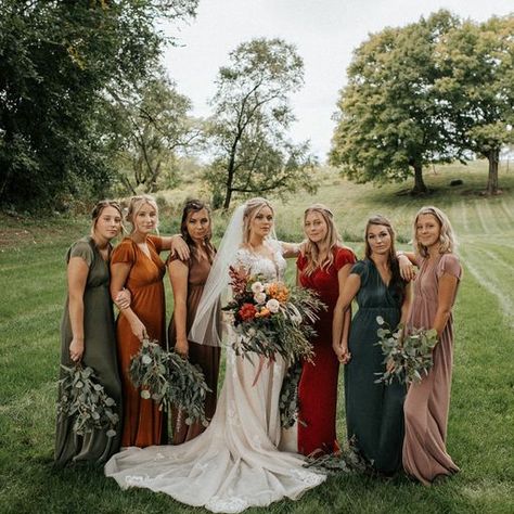 Boho Bridesmaid Dress Mismatched Fall, Emerald Green Floral Bridesmaid Dresses, Mismatched Jewel Tone Bridesmaid Dresses, Mismatched Fall Bridesmaid Dresses, Groomsmen Attire Fall Wedding, Fall Bridesmaid Dresses Mismatched, Fall Groomsmen Attire, Fall Bridesmaid Dress Colors, Mismatched Groomsmen