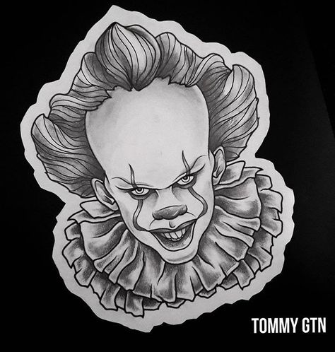 Pennywise Traditional Tattoo, Drawings Of Pennywise, Penny Wise Tattoo Stencil, It Clown Drawing, It Clown Tattoo, It Drawings Clown, It Tattoo Pennywise, Penny Wise Tattoo, Pennywise Tattoo Design