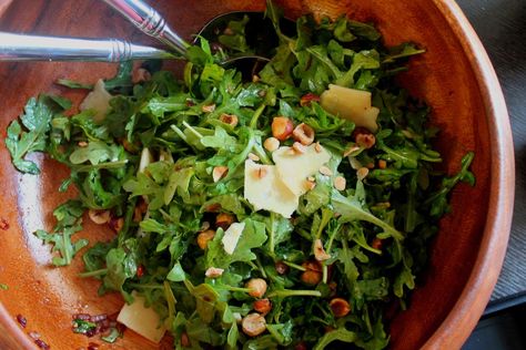 Hazelnut Arugula Salad with Fig Vinaigrette - The Gourmet Gourmand Carrot Cake Loaf Recipe, Carrot Decorations, Hazelnut Salad, Dinner For Guests, Fig Dressing, Carrot Cake Loaf, Moist Carrot Cake, Red Leaf Lettuce, Moist Carrot Cakes