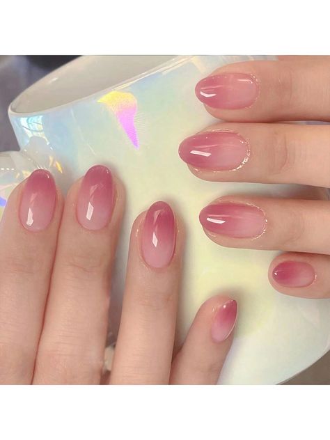 Multicolor  Collar    Color Nails Embellished   Nail,Hand & Foot Care Cute Nails Short Oval, Short Nail Designs Oval, Short Polygel Nails Design, Short Oval Nails Designs, Nail Inspo Oval, Degrade Nails, Biogel Nails, Nail Korean, Short Oval Nails