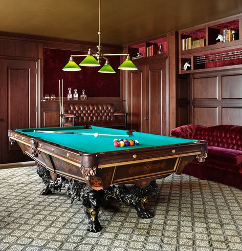 Billiard Room Design, Ultimate Basement, Billiard Room Decor, Antique Pool Tables, Pool Room Ideas, Billiards Room Decor, Wooden Wall Cladding, Room Ideas Men, Best Pool Tables