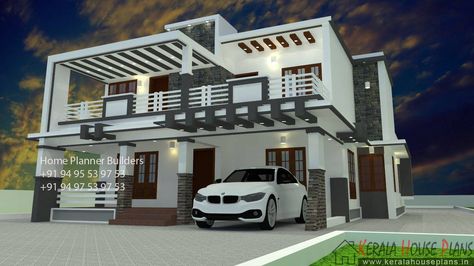 2000 sqft Box Type House | Kerala House Plans Designs, Floor Plans and Elevation 2000sqft House Plans Modern, 2000sqft House Plans, 2000 Sqft House, Modern Black And White House, Box Type House Design, Box Type House, Black And White House Exterior, Kitchen Work Area, White House Exterior