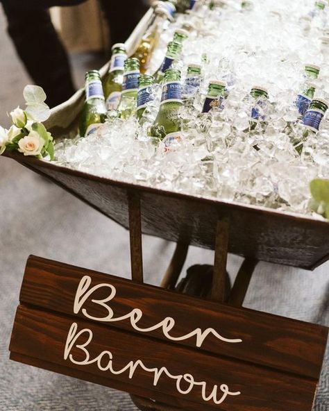 Quirky Venue Styling on Instagram: "When a bucket won’t do… Get a barrows worth of booze prepped for your guests! We made a new wee sign to go with our barrow for beer. This sat perfectly next to our Prosecco wall and their cocktail bar. Bucket or barrow 😏? The Duchess 💋 Phot cred @iamthecammy Location @balbirniehouse" Beer Barrow Wedding, Beer Wall Wedding, Beer Barrow, Prosecco Wall, Beer Wall, Wedding Drinks, Quirky Wedding, Wedding Drink, Wedding Bar