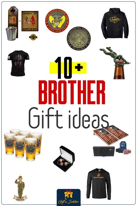 Looking for awesome brother gifts? Look no further as we've got you covered. These gifts from sister will lift the mood of your brother no matter if he's younger or older. These best gifts ideas are suitable for birthdays, wedding, personalized  sentimental occasions, funny  meaningful moments. Popular gifts are gift basket, personalized box, cool homemade cards, apparel, tech and outdoor gear. Gifts For Younger Brother, Brother Ideas, Soldier Love, Coin Display Case, Military Challenge Coins, Brother Gifts, Challenge Coin Display, Wedding Personalized, Mini Monster