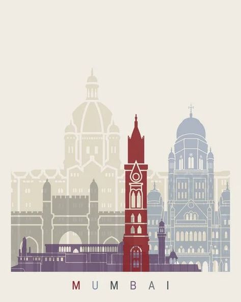 Mumbai Skyline, City Skyline Silhouette, Architecture Presentation Board, Mumbai City, Graphic Design Business, Graphic Design Ads, July 5th, Travel Wallpaper, Postcard Art