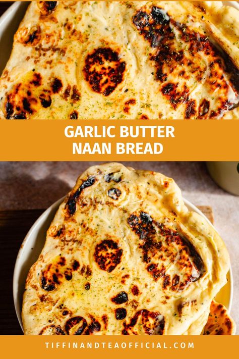 Garlic Naan on plate Garlic Naan Bread, Indian Naan, Naan Bread Recipe, Eid Recipes, Food Basics, Recipes With Naan Bread, Easy Home Recipes, Eid Food, Sides Recipes