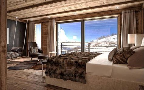 Luxury-Ski-Chalet-Zermatt-Switzerland-13-1 Kindesign Chalet Modern, Chalet Bedroom, Alpine Chalet, Chalet Interior, Chalet Design, Luxury Ski Chalet, Chalet Style, Luxury Ski, Ski Chalet