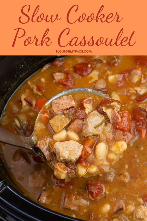 Cassoulet Recipe Slow Cooker, Pork Cassoulet Recipe, Pork Stew Slow Cooker, Pork Stew Meat Recipes, Cubed Pork, Sausage Cassoulet, Cassoulet Recipe, Pork Stew Meat, Pork Stew Recipes